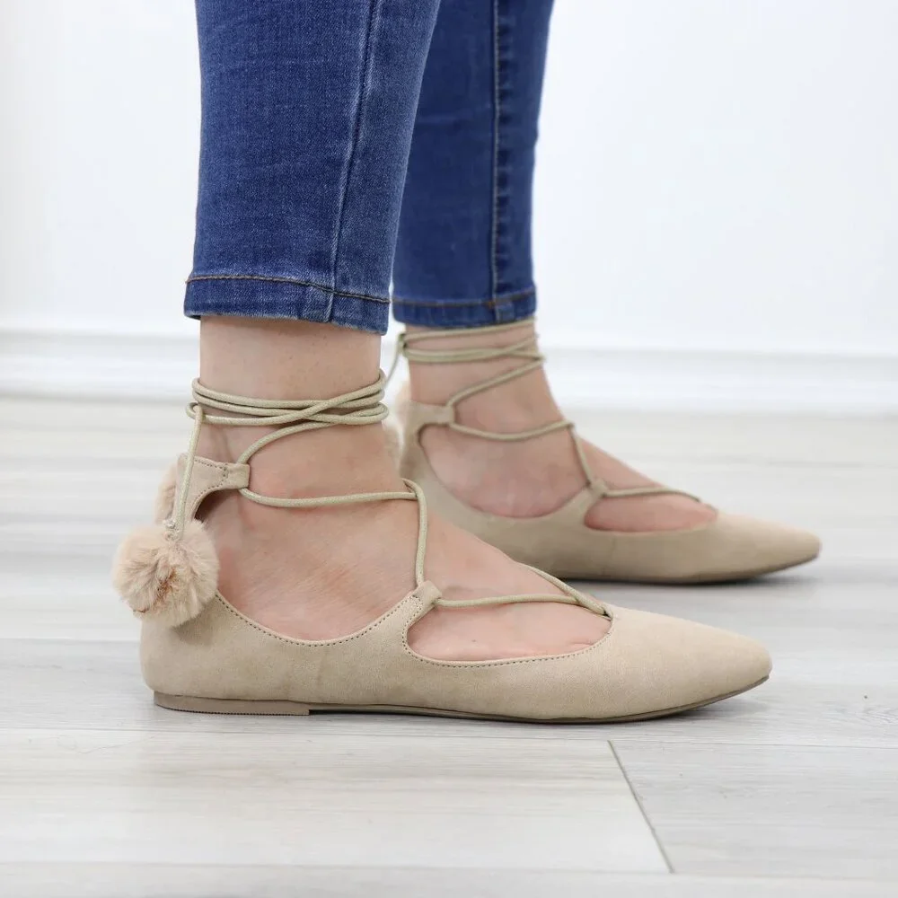 Pointed Toe Faux Suede Strappy Slip-On Flats - Picture 5 of 15